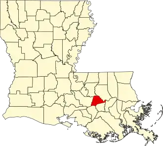 Map of Louisiana highlighting Ascension Parish