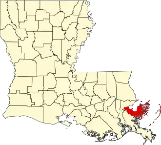 Map of Louisiana highlighting St. Bernard Parish