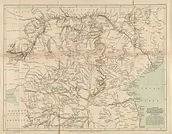Map of Gazaland (bottom right), Matabililand, Mashonaland, and Manica (1891)
