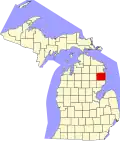 State map highlighting Alcona County