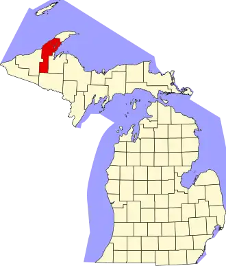 State map highlighting Houghton County
