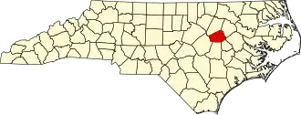 Map of North Carolina highlighting Wilson County