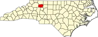 Map of North Carolina highlighting Yadkin County