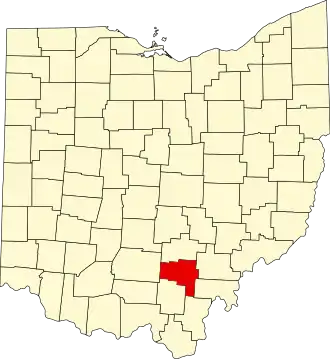 State map highlighting Vinton County