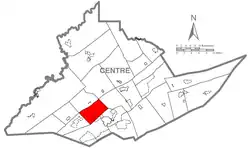 Map of Centre County, Pennsylvania highlighting Patton Township