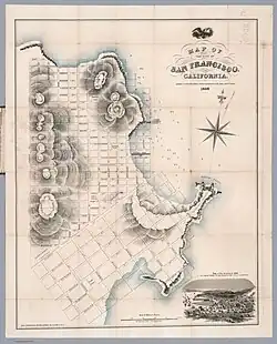 Map of San Francisco, 1850, Apollo storeship at the bottom. From Joseph P. Beach's journal