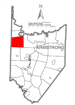 Map of Armstrong County, Pennsylvania, highlighting Sugarcreek Township