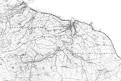 Black and white mapping of the Eskdale area showing Aislaby village