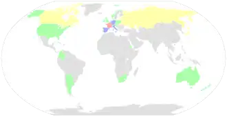 A map of the world showing the number of riders per nation represented in the race.