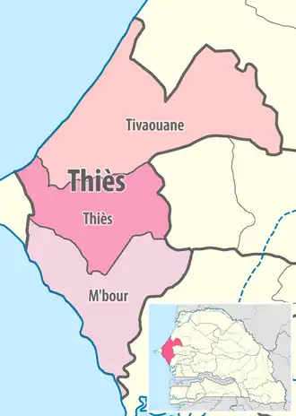 Thiès région, divided into 3 départements