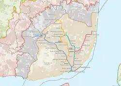 Lisbon Metro network in December 2007, after the Baixa-Chiado–Santa Apolónia segment of the Blue Line opened.