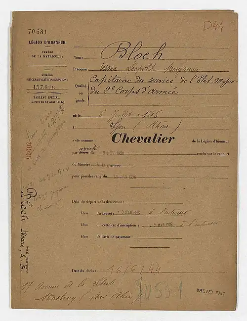 Blch's appointment to the Legion of honour