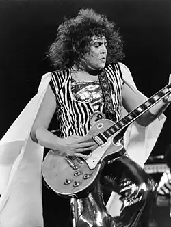 Photo of Marc Bolan (T Rex) from a 1973 ABC Television In Concert performance.