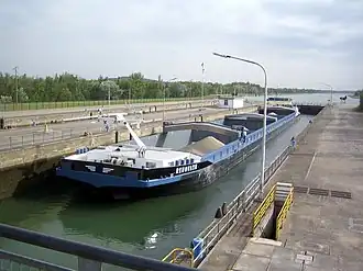 Barge in the lock beside the power station