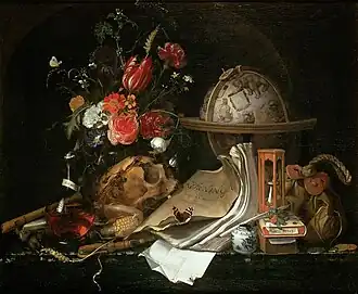 Vanitas Still Life; by Maria van Oosterwijck; 1668; oil on canvas; 73 x 88.5 cm; Kunsthistorisches Museum[111]