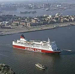 Cruiseferry MS Olympia leaving Katajanokka, Helsinki for Stadsgården, Stockholm in 1986