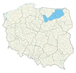 Location of Masuria (shown in blue) on the map of Poland