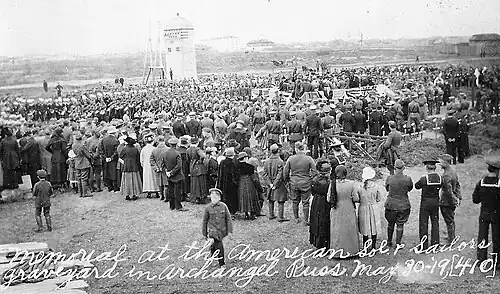 Memorial at US Army and Navy cemetery at Archangel, Russia, May 30, 1919