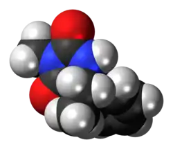 Space-filling model of the mephenytoin molecule
