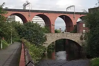 The Stockport Viaduct which crosses Stockport town centre is a recognisable feature in many of Lowry's paintings