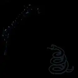 Black image with the band's logo in the top left in black, and a grey outline of a snake in the bottom right