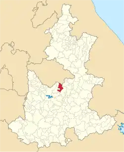 Location of the municipality in Puebla