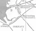 A detail from the same map displaying the&nbsp;Northwest "Watling&nbsp;Street"