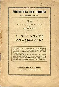 "Cover of Aldo Mieli's book, L'amore omosessuale, published around 1925"