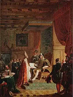 Mikael Agricola Hands Over the Finnish Translation of the New Testament to King Gustav Wasa, Robert Wilhelm Ekman, 1853