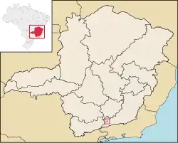 Location of Arantina within Minas Gerais