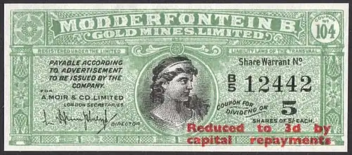 Modderfontein B. Gold Mines Limited dividend coupon. (c.&nbsp;1900)