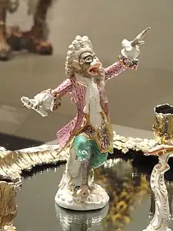 Rococo&nbsp;– singerie figurine, part of a monkey band, by the Meissen porcelain factory, c. 1765, porcelain, enamel and gilding, Art Institute of Chicago, Chicago, USA