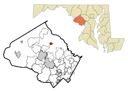 Location of Laytonsville in Montgomery County and Maryland