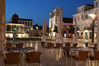 The main square of Montijo by twilight