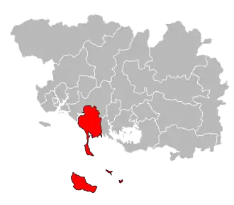 Location of the canton of Quiberon within Morbihan