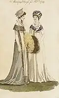 Etching of two elegantly dressed ladies