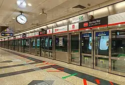 The first generation of platform screen doors at Marina Bay station, on the North South line