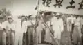 Quah Chin Lai (right, wearing white khaki shorts) at Nanyang University's ground inauguration.