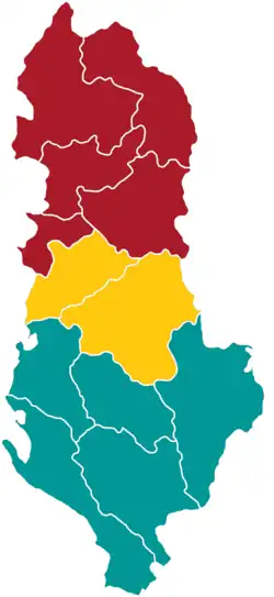 Northern Albania in red