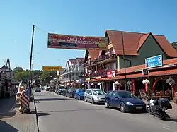 Nadmorska, one of the main tourist streets in Łeba, facing west