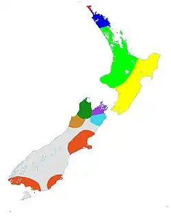 map of New Zealand showing multicolored area across the country