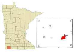 Location of Worthington in Nobles County, Minnesota