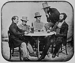 Photograph of (from left) Noël Paymal Lerebours, 2 unknown men, Frédéric Martens and Marc Antoine Auguste Gaudin.