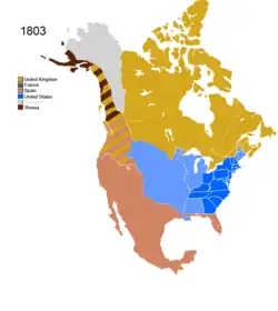 Map showing Non-Native Nations Claim_over NAFTA countries c. 1803