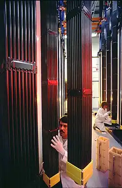 Image 27Nuclear fuel assemblies being inspected before entering a pressurized water reactor in the United States (from Nuclear power)