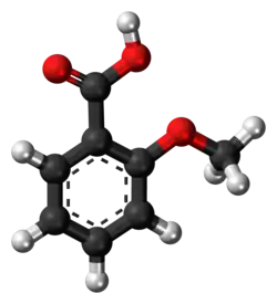 Ball-and-stick model of the o-anisic acid molecule