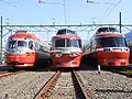 3000, 3100 and 7000 series Romancecar trains, left to right, in traditional colors