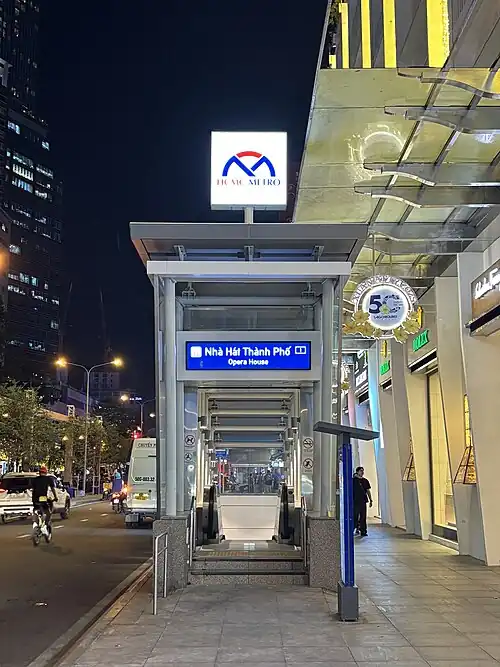 Opera House Station on Lê Lợi Blvd next to the Rex Arcade entrances with stores of Rolex, Ferragamo