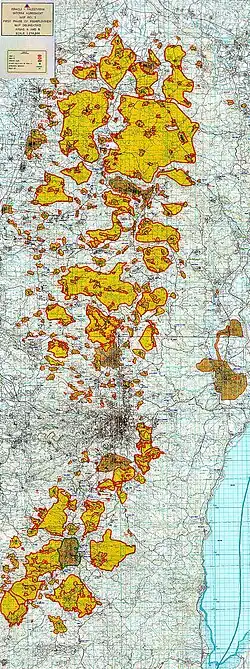 The official Israeli government map of the Oslo II Accord, highlighting the Palestinian enclaves in yellow