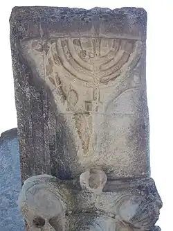 Detail of a menorah relief on a column, Ostia Synagogue, 1st century